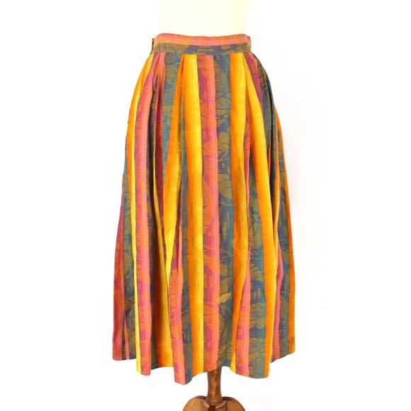 Christian Dior VTG Colorful Pleated Skirt Multicolor Leaf Stripe Pattern Midi XS - Picture 5 of 6